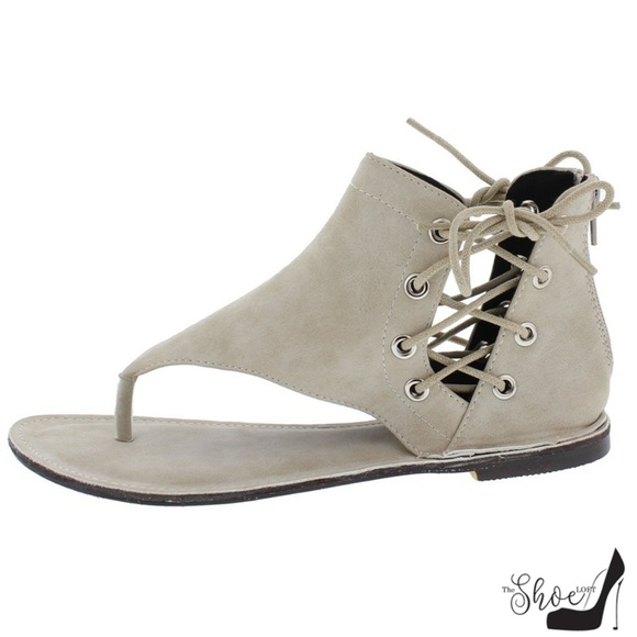 Bell Stone Ankle Wrap Gladiator Thong Sandals - Picture 1 of 5
